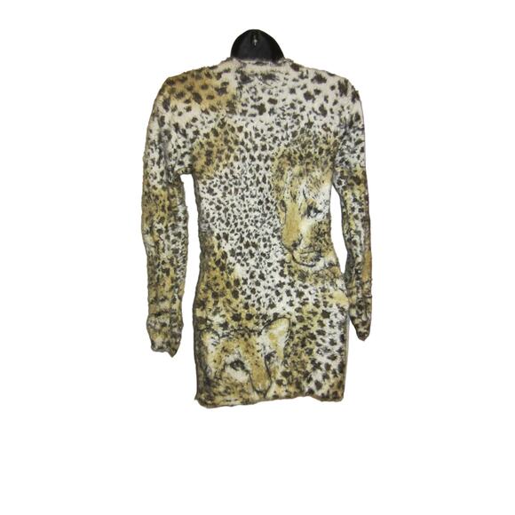Y2K Animal Print Leopard Bodycon Dress Long Sleeve DENIMAXX S - Picture 6 of 6